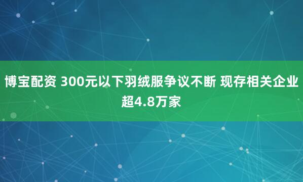 博宝配资 300元以下羽绒服争议不断 现存相关企业超4.8万家